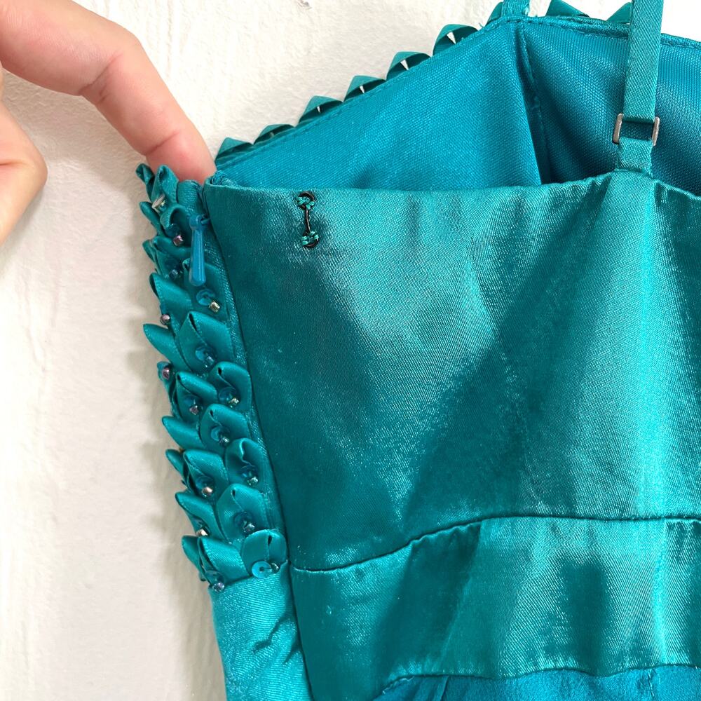 VTG Sue Wong Nocturne Babydoll Silk Blend Evening Mini Dress 4 Teal Beaded Fairy - Picture 16 of 16